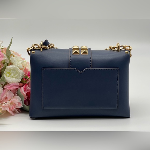 Michael Kors Navy Faux Leather Studs Satchel Shoulder Bag - Picture 9 of 16